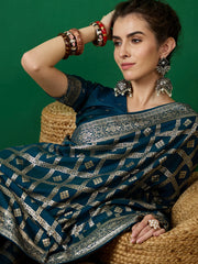Womens Fashion Ethnic Teal Color Sarees-MLSHWSA1413TEL0ONE