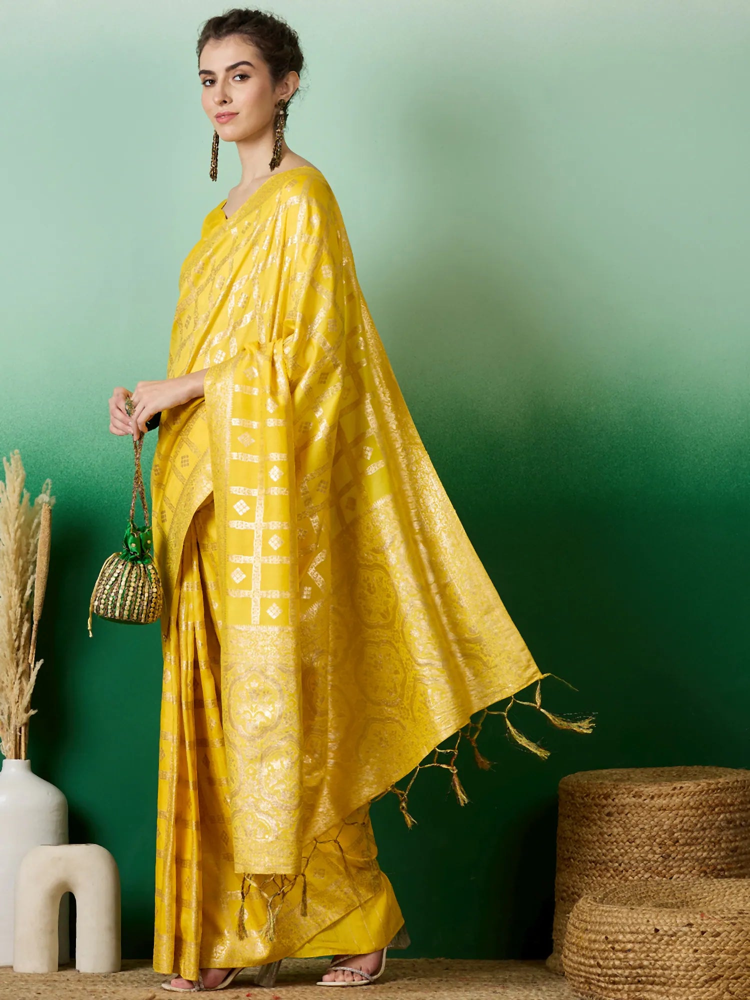 Yellow Polyester Saree: Affordable Indian Wedding Sarees