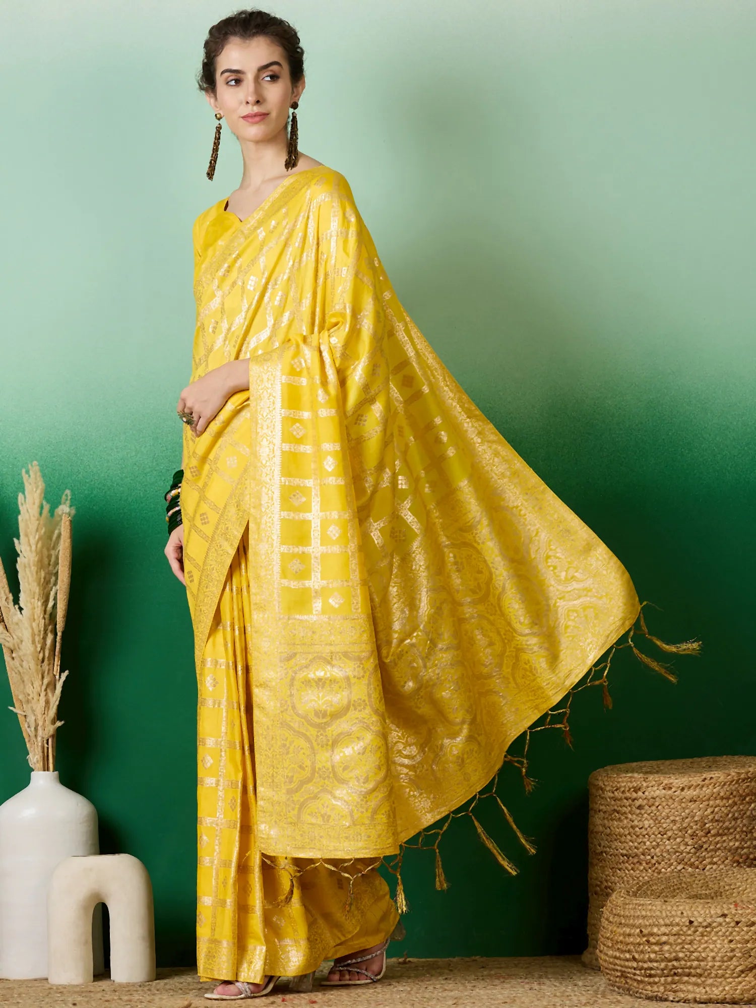 Yellow Polyester Saree: Affordable Indian Wedding Sarees