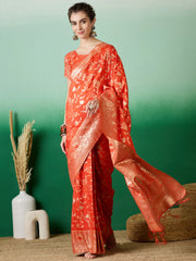 Womens Fashion Ethnic Orange Color Sarees-MLSHWSA1416ORG0ONE