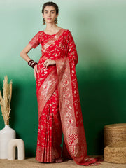 Womens Fashion Ethnic Red Color Sarees-MLSHWSA1417RED0ONE