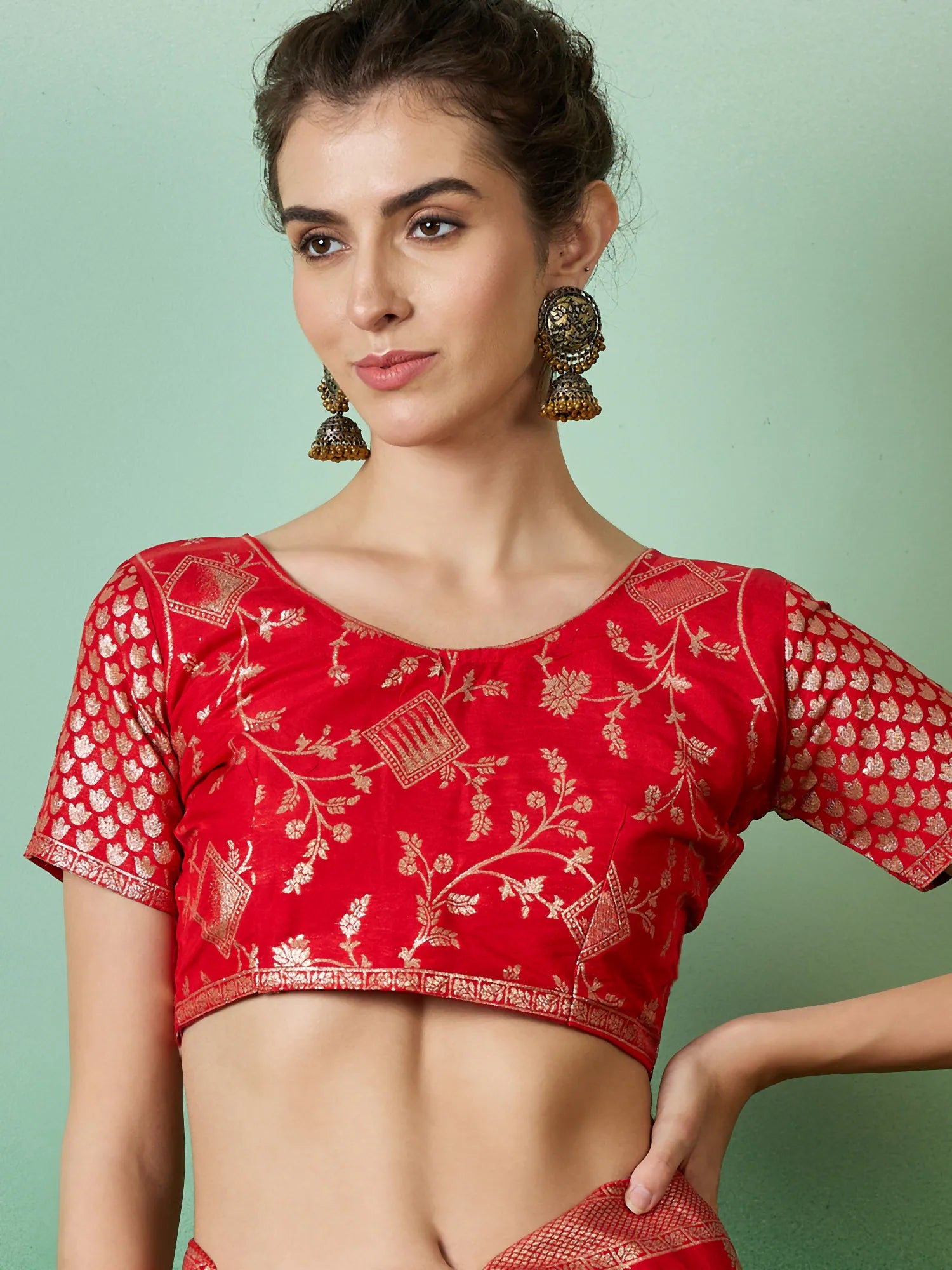 Red Polyester Indian Sari - Woven Design Saree