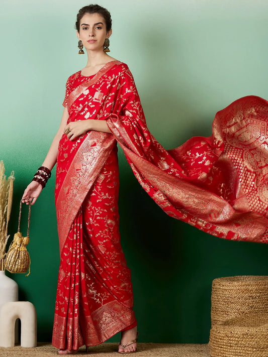 Womens Fashion Ethnic Red Color Sarees-MLSHWSA1417RED0ONE 1500