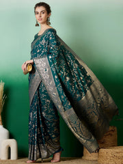 Womens Fashion Ethnic Teal Color Sarees-MLSHWSA1418TEL0ONE