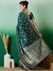 Womens Fashion Ethnic Teal Color Sarees-MLSHWSA1418TEL0ONE