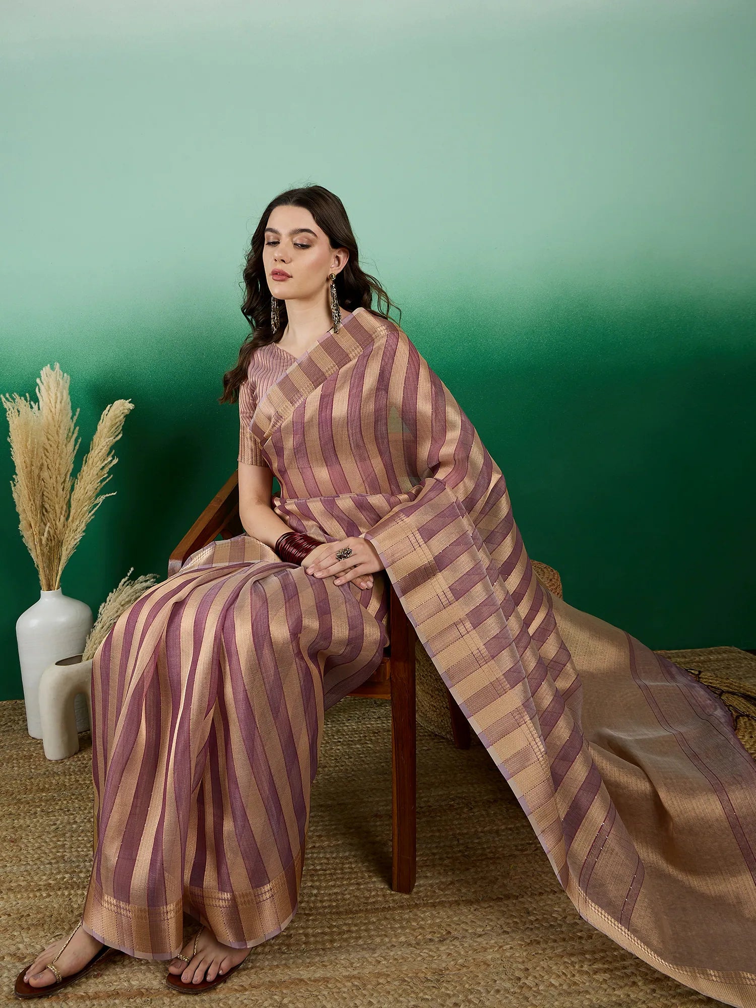 Rust Organza Saree: Designer Sarees India | MLSHWSA1422RUS0ONE