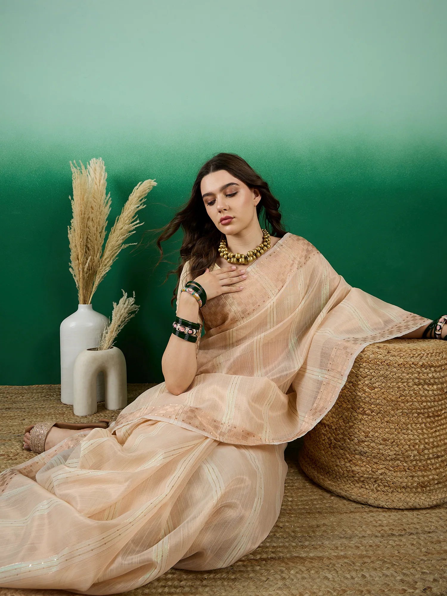 Beige Organza Saree: Designer Sarees India & Ethnic Elegance