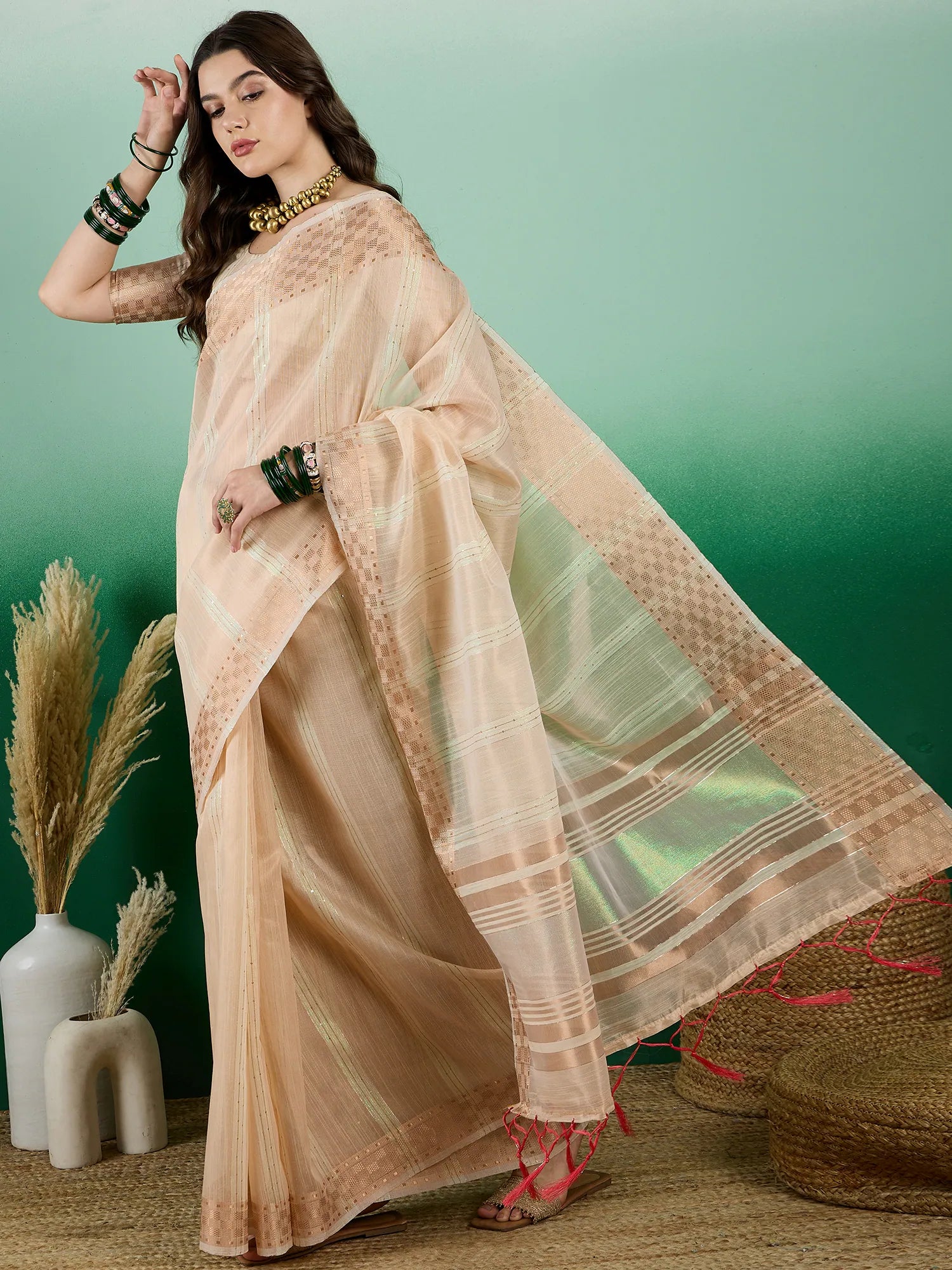 Beige Organza Saree: Designer Sarees India & Ethnic Elegance