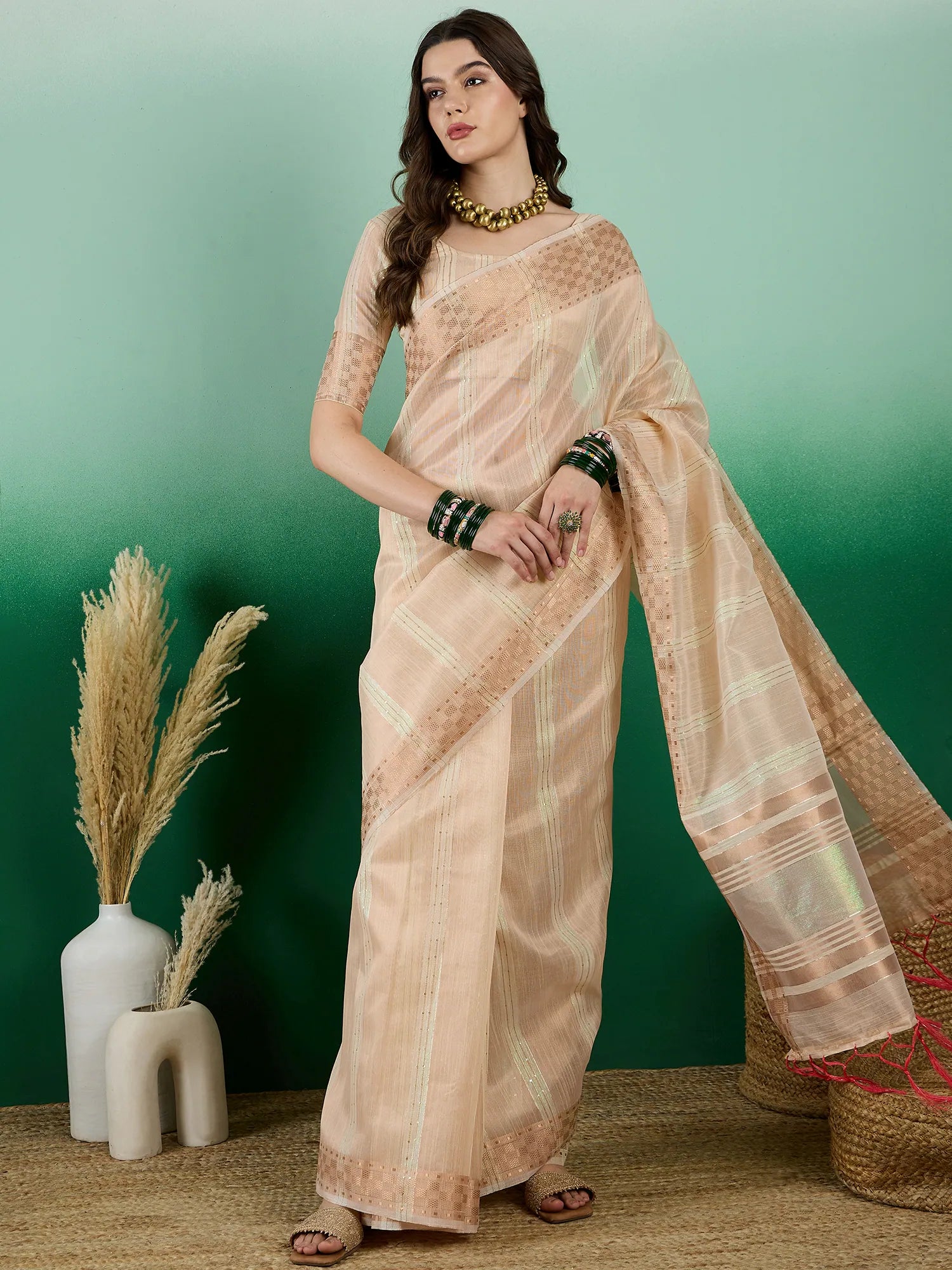 Beige Organza Saree: Designer Sarees India & Ethnic Elegance