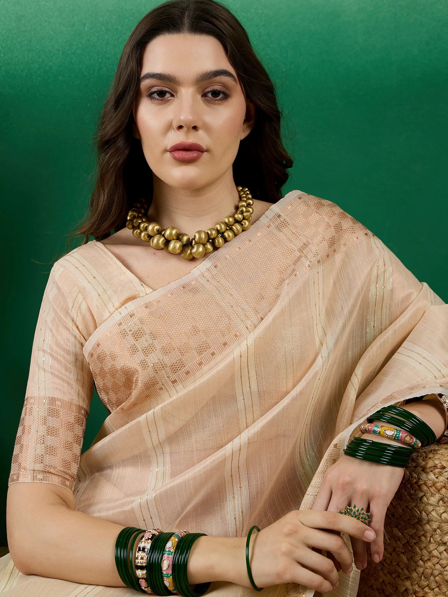 Beige Organza Saree: Designer Sarees India & Ethnic Elegance