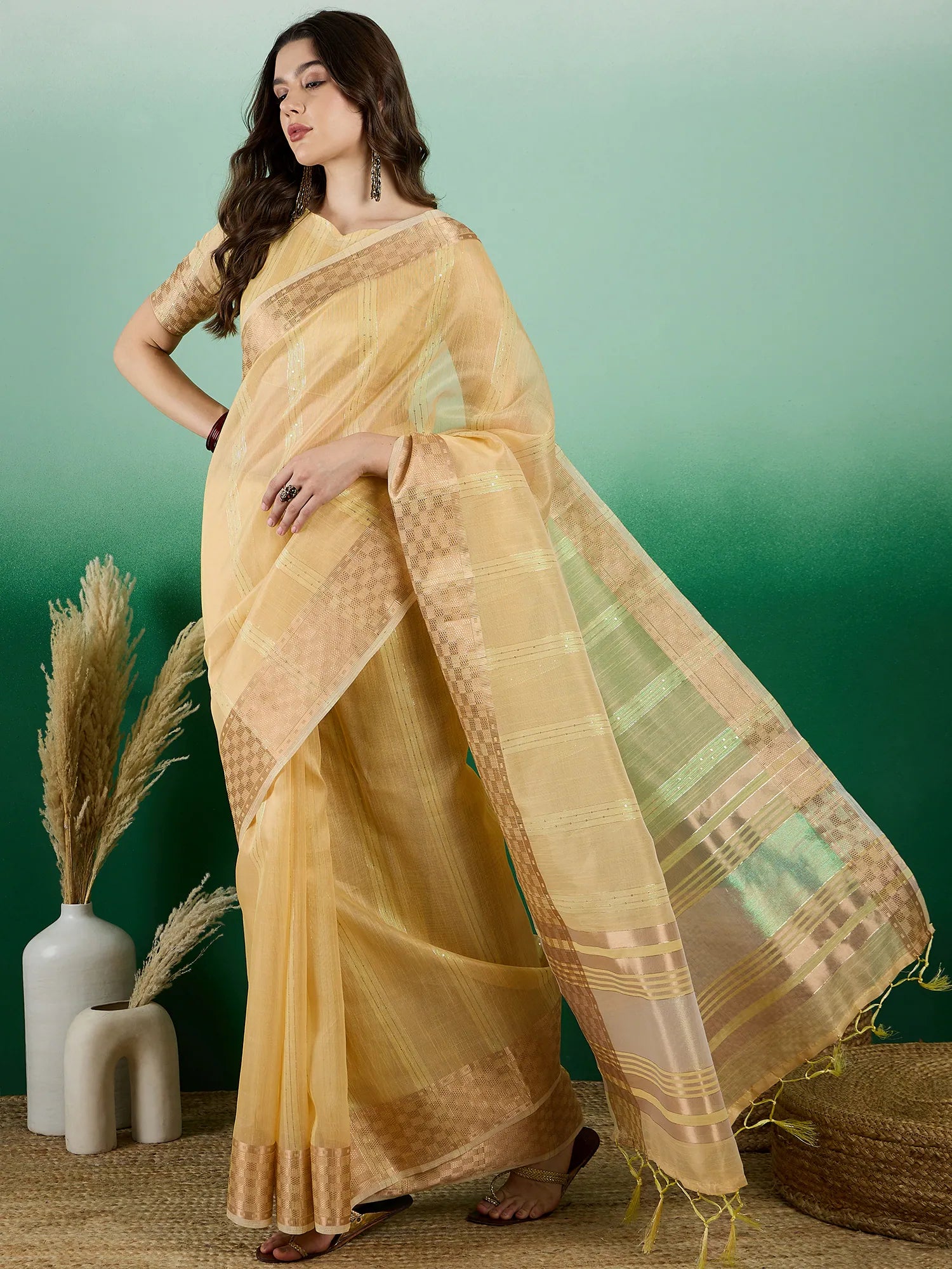 Yellow Organza Saree: Designer Sarees India