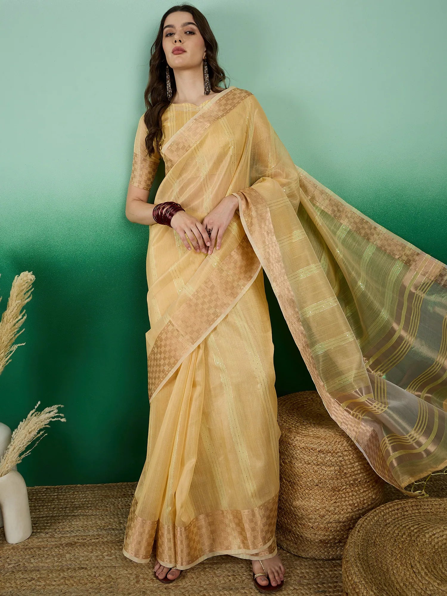 Yellow Organza Saree: Designer Sarees India