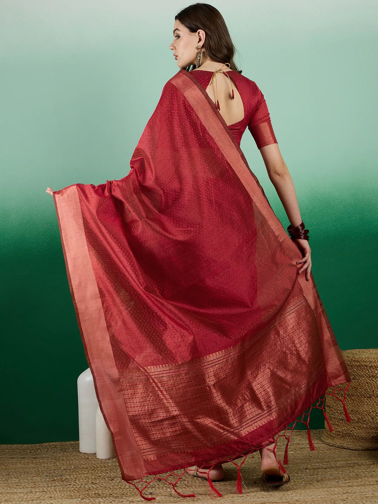 Red Organza Saree: Woven Design | Indian Wedding Sarees