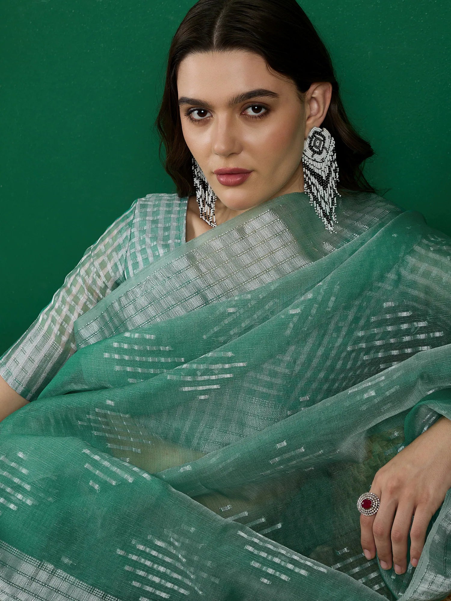 Sea Green Organza Saree | Banarasi Weave | Indian Sari