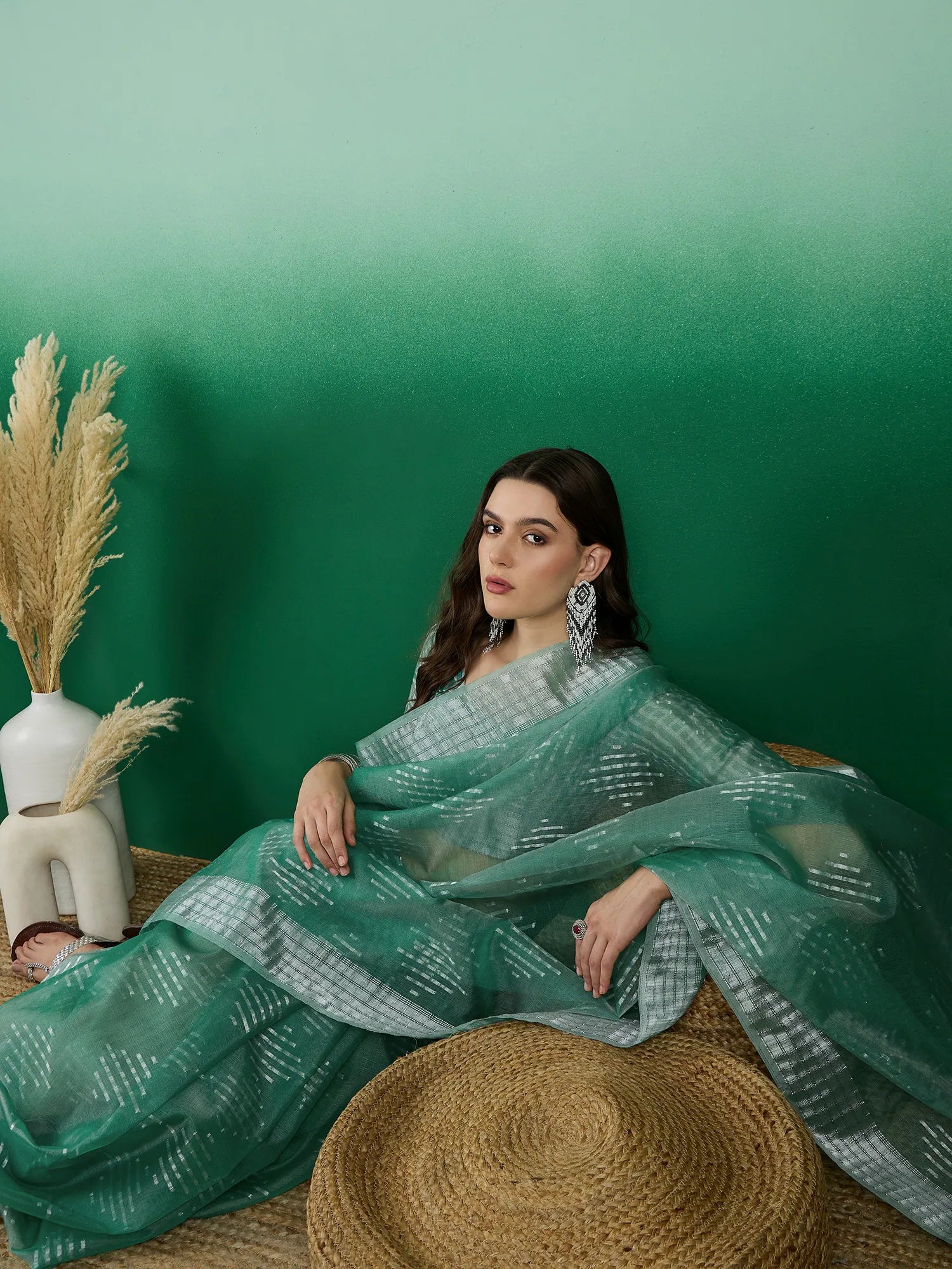 Sea Green Organza Saree | Banarasi Weave | Indian Sari