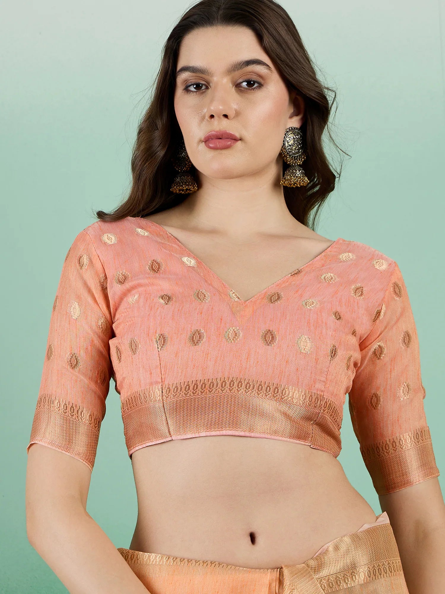 Orange Organza Indian Sari: Woven Design Saree