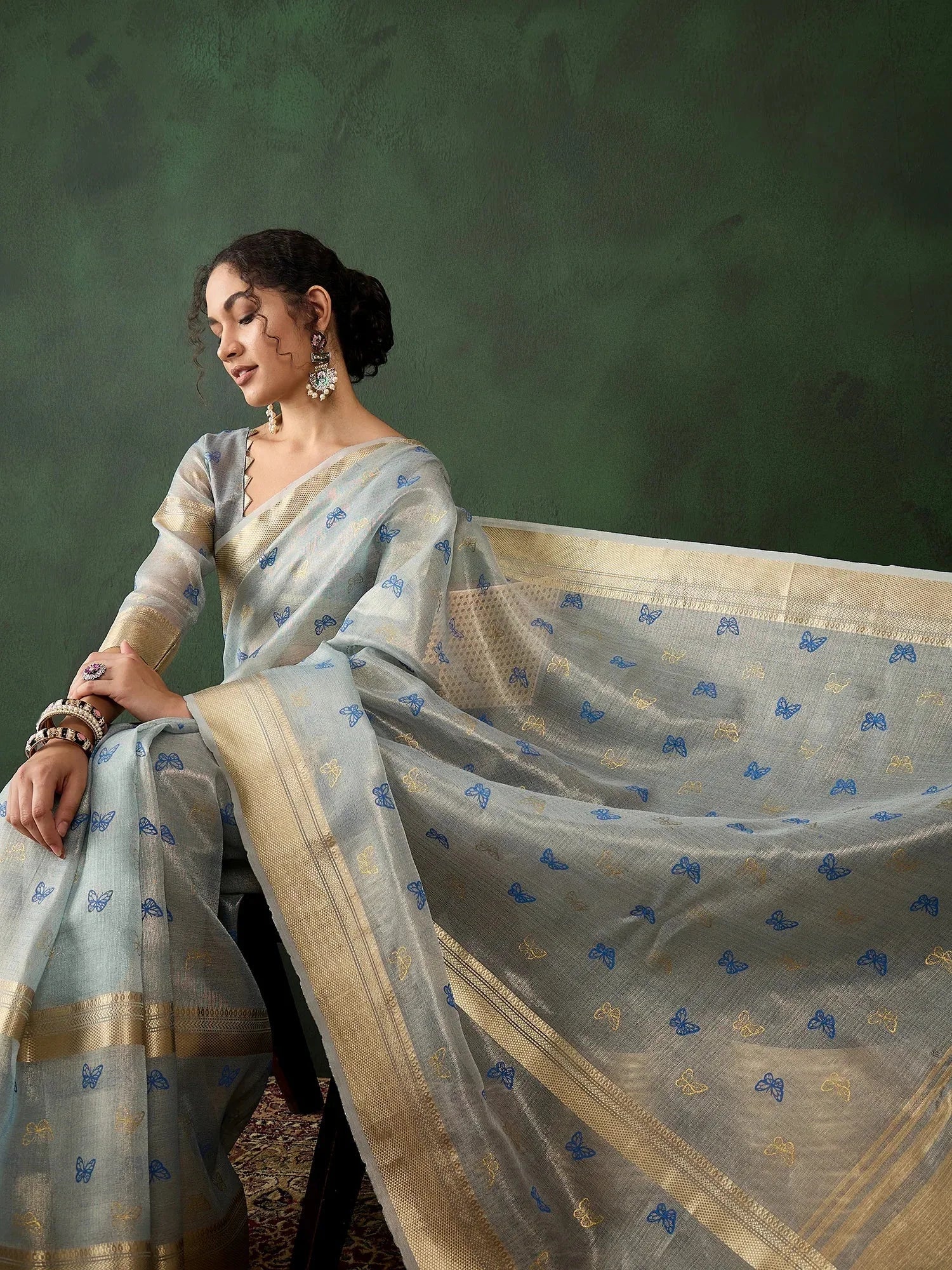 Blue Organza Saree: Indian Sari Elegance