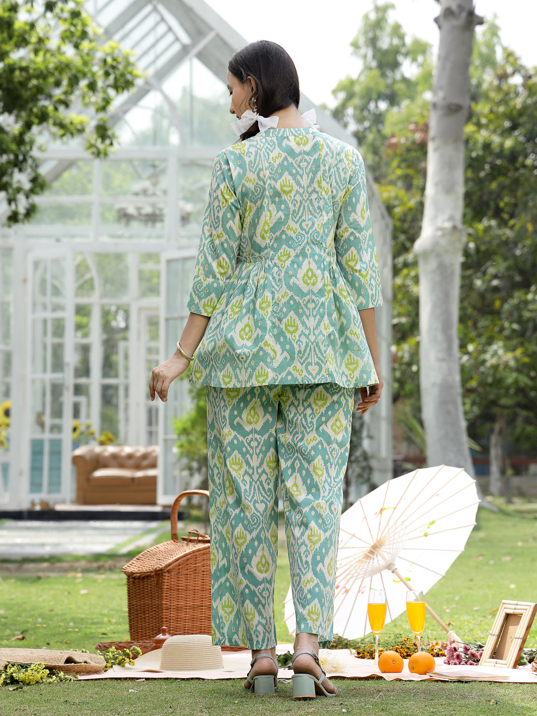 Women's Aqua Ikat Printed Cotton Co-Ord Set (CSAQUAOKIL) | DesiQlo
