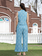 Stylum Women's Aqua Geomatric Cotton Slub Co-Ord Set (CSAQUATUMBA)