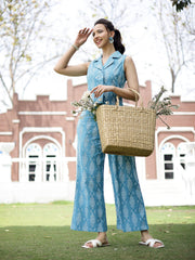 Stylum Women's Aqua Geomatric Cotton Slub Co-Ord Set (CSAQUATUMBA)