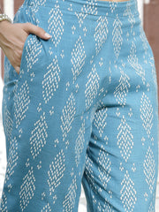 Stylum Women's Aqua Geomatric Cotton Slub Co-Ord Set (CSAQUATUMBA)