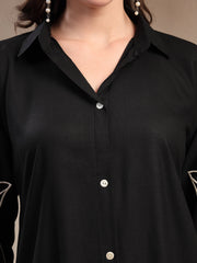 Stylum Women's Black Solid & Embroidered Rayon Co-Ord Set (CSBLACKFOLL)