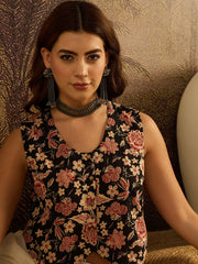 Stylum Women's Black Floral Printed Cotton Vest Co-Ord Set (CSBLACKHERITAGE)