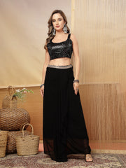 Stylum Women's Black Solid & Embroidered Georgette Co-Ords Set (CSBLACKLOFT)