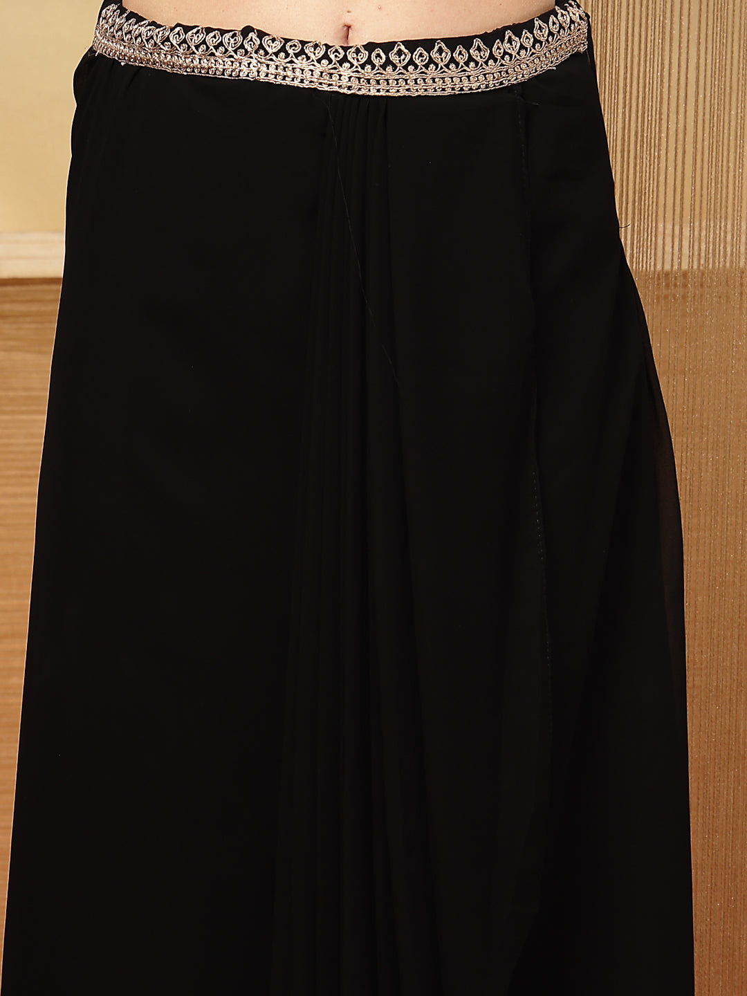 Stylum Women's Black Solid & Embroidered Georgette Co-Ords Set (CSBLACKLOFT)