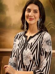 Stylum Women's Black Striped & Floral Printed Cotton Co-ord Set (CSBLACKNORBU)
