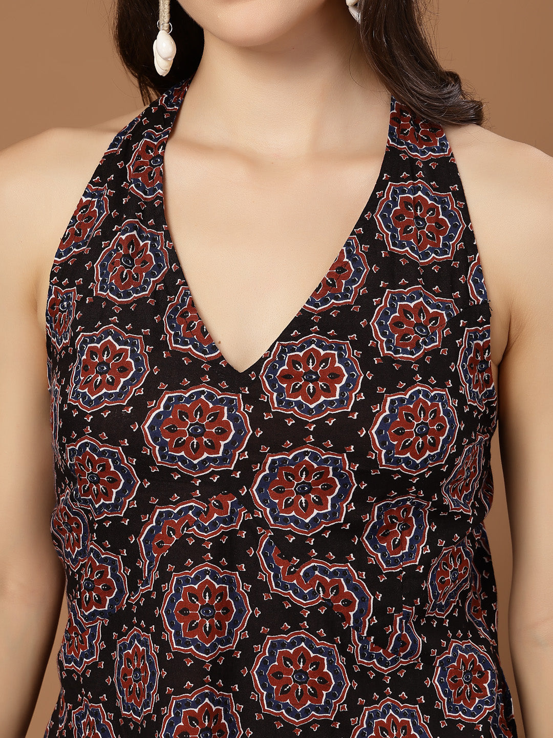 Women's Black Block Printed Cotton Straight Co-Ord Set (CSBLACKTANKER)