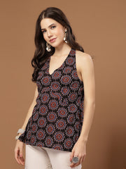 Stylum Women's Black Block Printed Cotton Straight Co-Ord Set (CSBLACKTANKER)