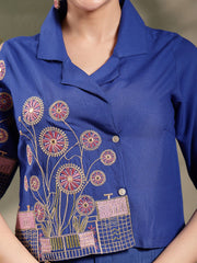 Stylum Women's Blue Solid & Embroidered Rayon Co-Ord Set (CSBLUEKHUBANI)