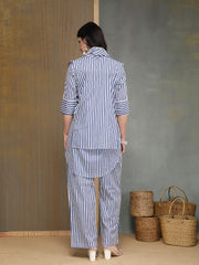 Stylum Women's Blue Striped Printed Cotton High-Low Co-Ords Set (CSBLUEMOB)