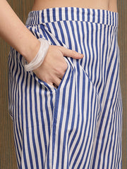 Stylum Women's Blue Striped Printed Cotton High-Low Co-Ords Set (CSBLUEMOB)