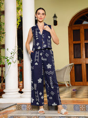Stylum Women's Blue Geomatric Printed Rayon Slub Co-Ord Set (CSBLUEPLAY)