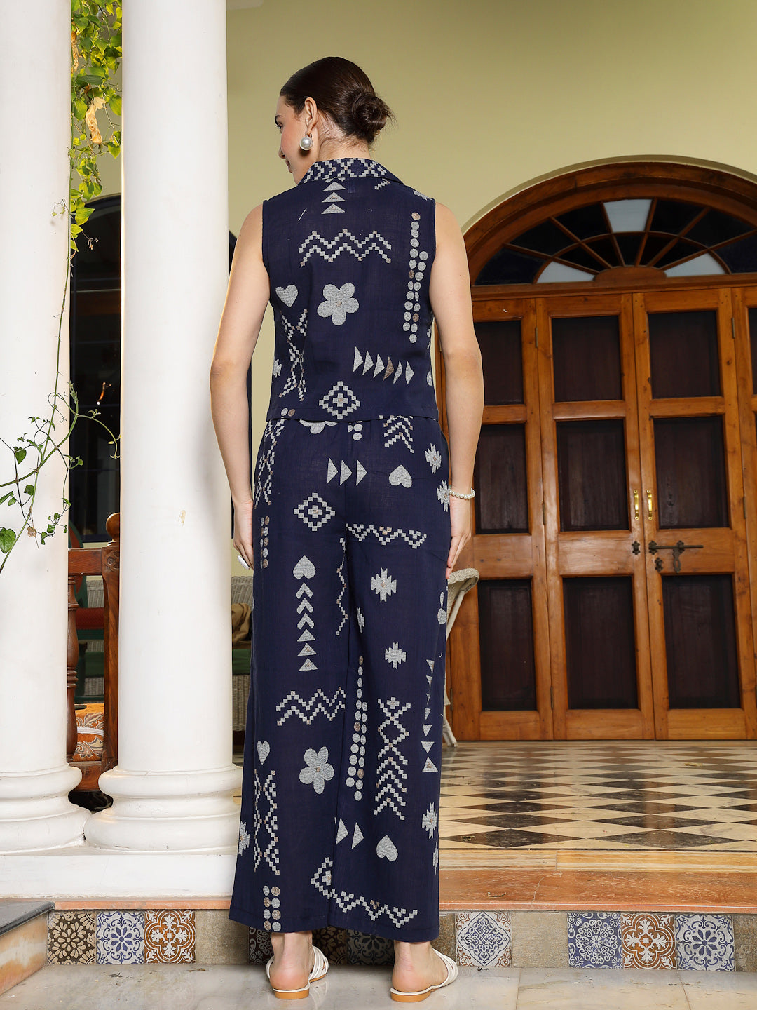 Women's Blue Geomatric Printed Rayon Slub Co-Ord Set (CSBLUEPLAY) | De