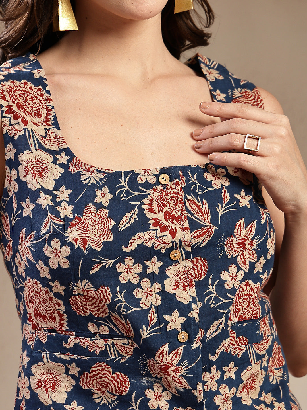 Women's Blue Floral Printed Cotton Co-Ord Set (CSBLUESWING) | DesiQlo
