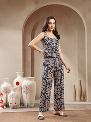 Stylum Women's Blue Floral Printed Cotton Co-Ord Set (CSBLUESWING)