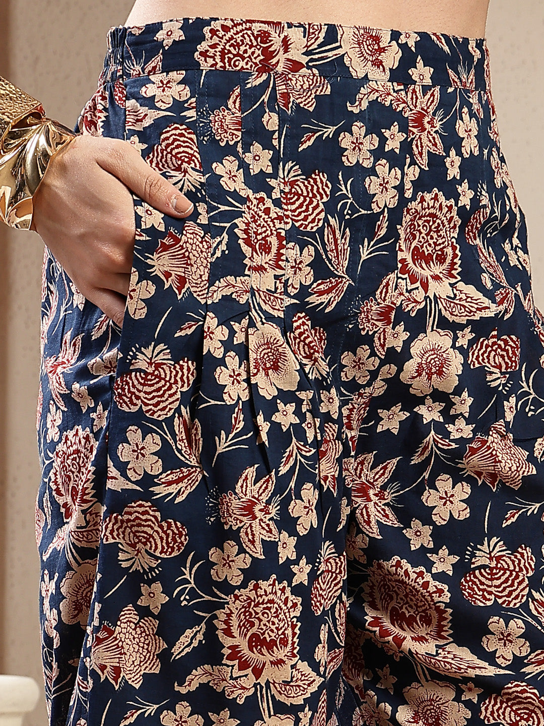 Women's Blue Floral Printed Cotton Co-Ord Set (CSBLUESWING) | DesiQlo
