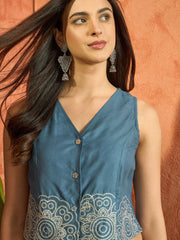 Stylum Women's Blue Solid & Embroidered Cotton Co-Ords Set (CSBLUETAFFY)