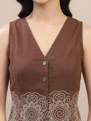 Stylum Women's Brown Solid & Embroidered Cotton Co-Ord Set (CSBROWNTAFFY)