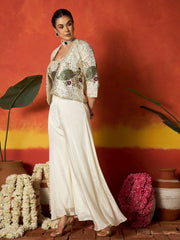 Stylum Women's Cream Solid & Embroidered Silk Blend Co-Ord Set (CSCREAMDAFFY)