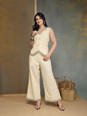 Stylum Women's Cream Solid Cotton Co-Ord Set (CSCREAMJOJU)