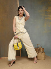 Stylum Women's Cream Solid Cotton Co-Ord Set (CSCREAMJOJU)