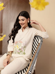 Stylum Women's Cream Solid & Embroidered Cotton Co-Ord Set (CSCREAMLUZON)