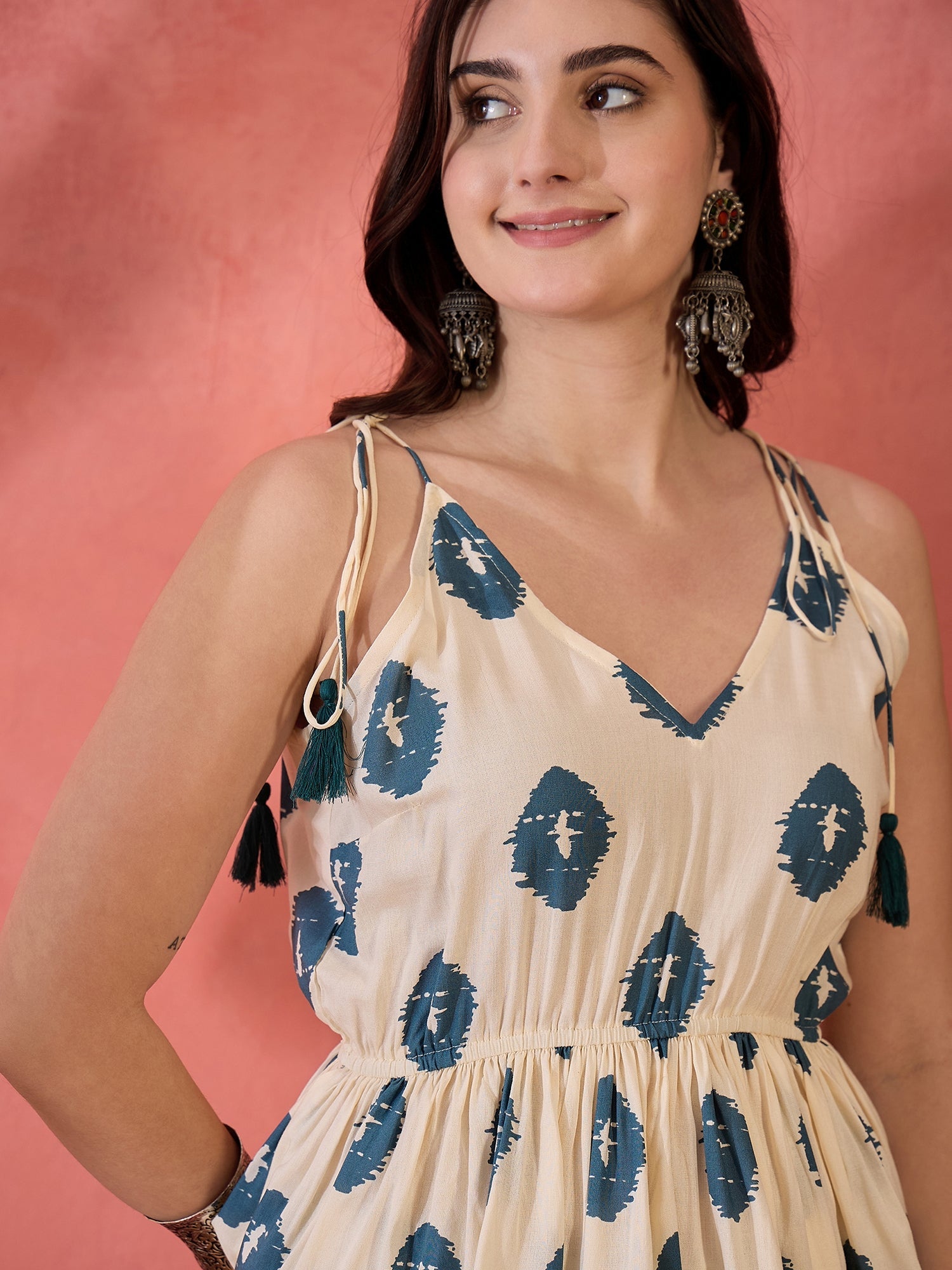 Women's Cream Printed Rayon Co-ords Set (CSCREAMMURFY) | DesiQlo