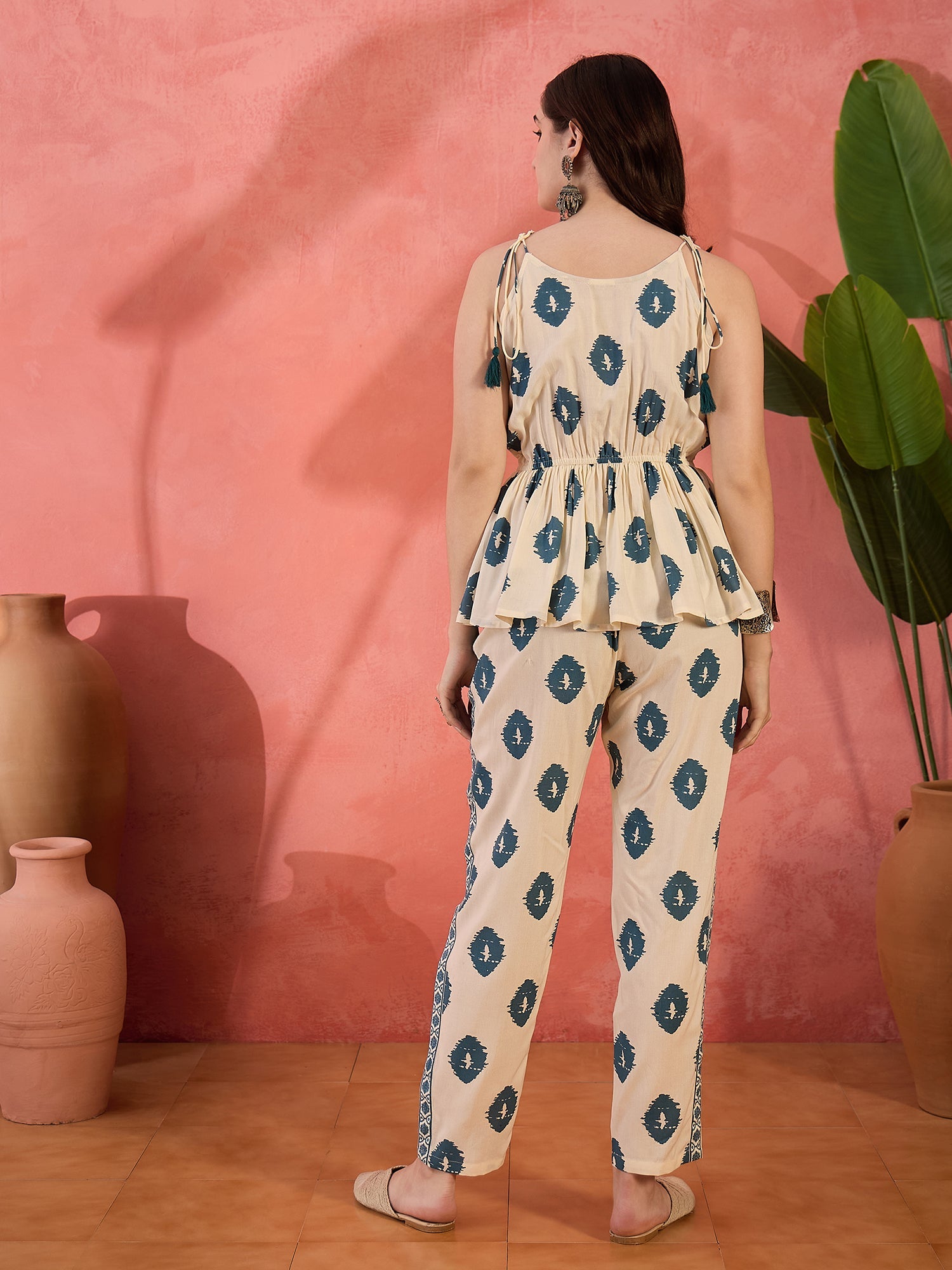Women's Cream Printed Rayon Co-ords Set (CSCREAMMURFY) | DesiQlo