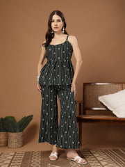 Stylum Women's Green Striped Printed Cotton Co-Ords Set (CSGREENJAFAR)