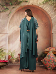Stylum Women's Green Solid & Embroidered Poly Georgette Co-Ords Set (CSGREENMAYRA)